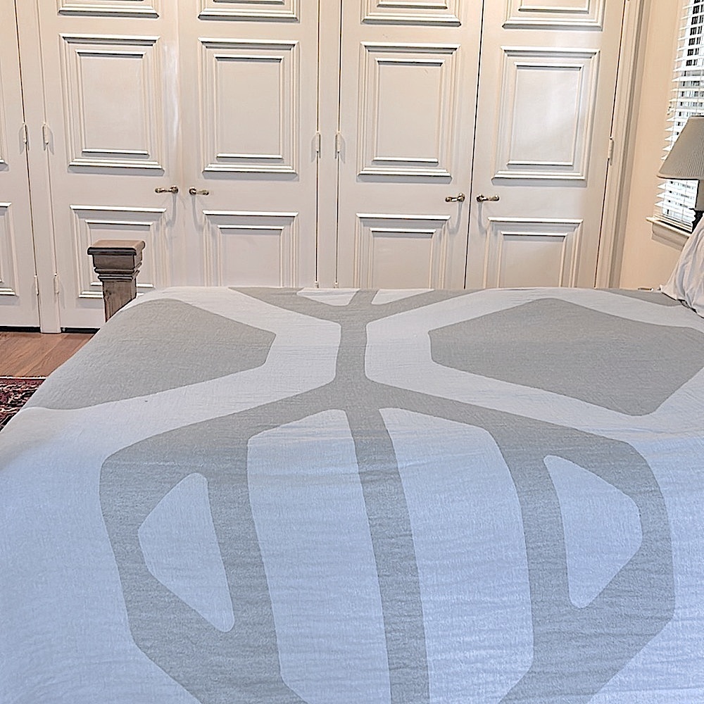 Olive Green + Cream Modern 
Honeycomb Blanket King Size Organic Cotton Sample - Picture 4 of 7